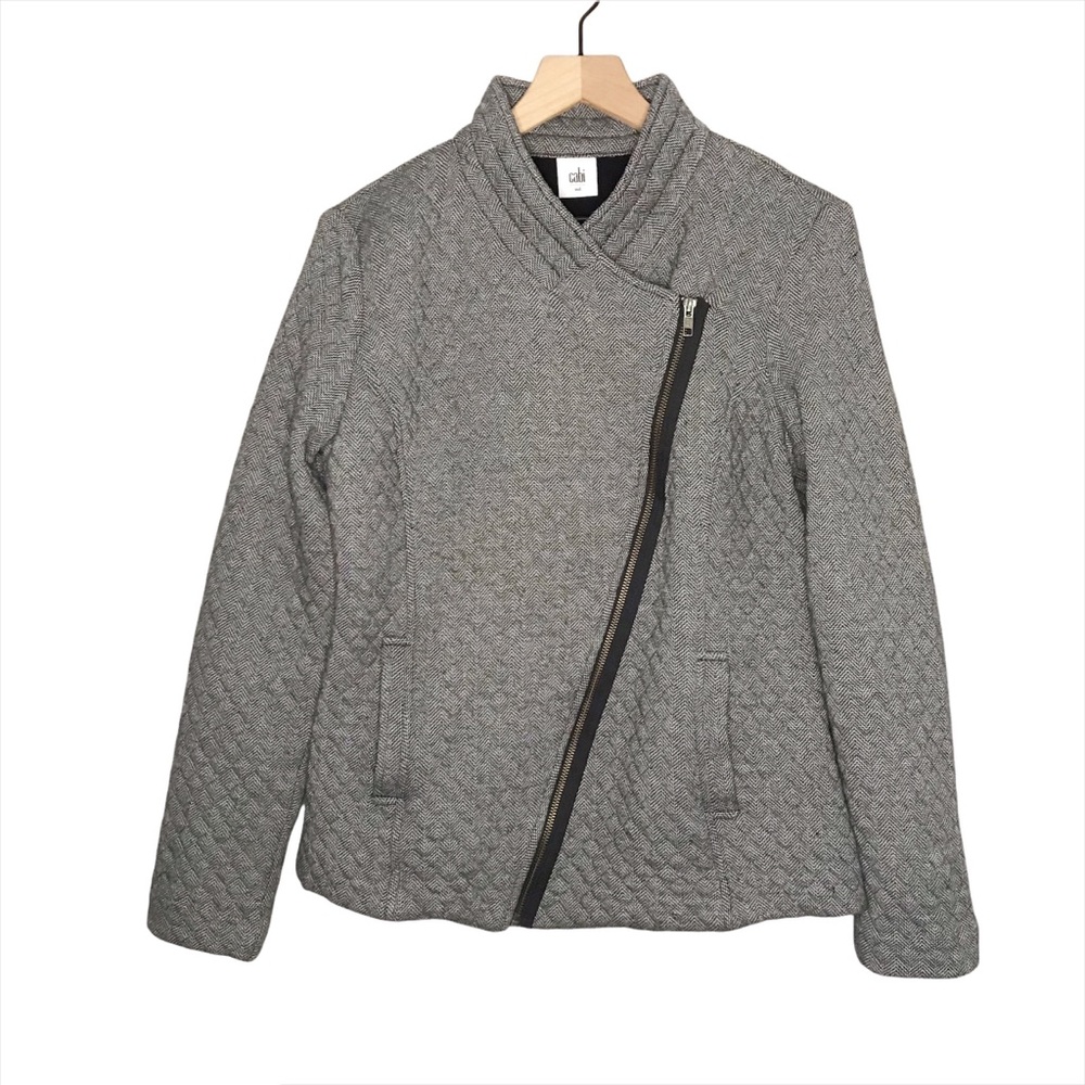 Cabi Full Zip Herringbone Quilted Moto Jacket in Gray M Style 3025